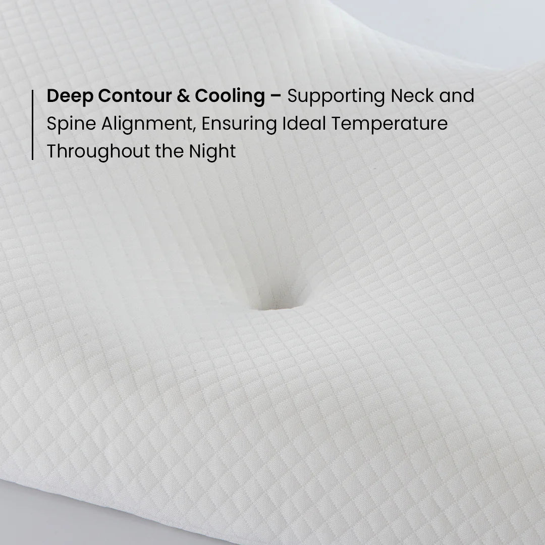 Dreamers cervical neck pillow featuring deep contour and cooling for optimal neck and spine support. Dreamers Relief Pillow, Dreamers Pillow, Dreamers Global Pillow,Dreamers Cervical Neck Pillow, Dreamers Relief Pillow Side Sleeper