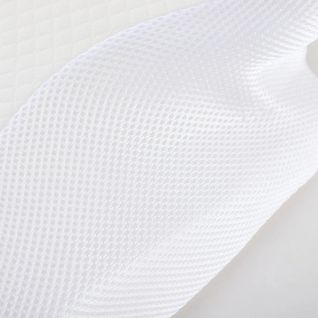 Close-up of Dreamers Cervical Pillow fabric detail, showcasing breathable mesh material for comfort and support. Dreamers Relief Pillow, Dreamers Pillow, Dreamers Global Pillow,Dreamers Cervical Neck Pillow, Dreamers Relief Pillow Side Sleeper